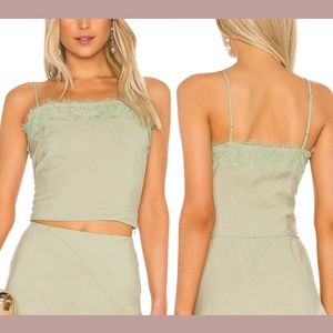 NWT VINCE [ Medium ] Lace Trim Camisole Tank‎ In Jade Green